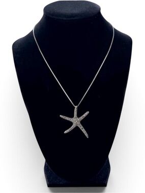 .925 Sterling Silver Marcasite Starfish Pendant Necklace